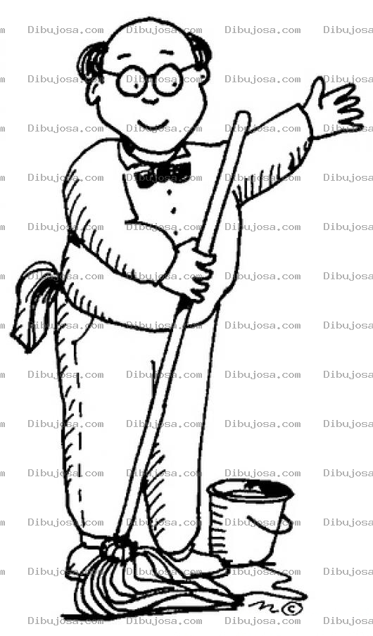 Dibujo para colorear Hombre Trapeando El Piso Con Una Mopa Para Pintar Y Colorear