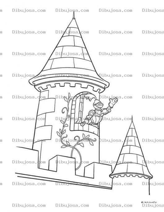Dibujo para colorear Colorear un caballero en un castillo