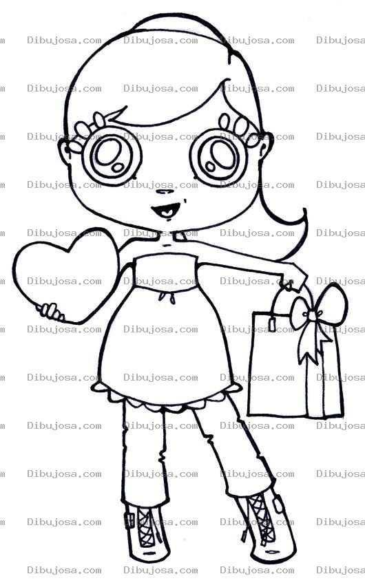 Dibujo para colorear Dibujo De Nina De Compras Con El Corazon En La Mano Para Pintar Y Colorear