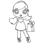 Dibujo para colorear Dibujo De Nina De Compras Con El Corazon En La Mano Para Pintar Y Colorear