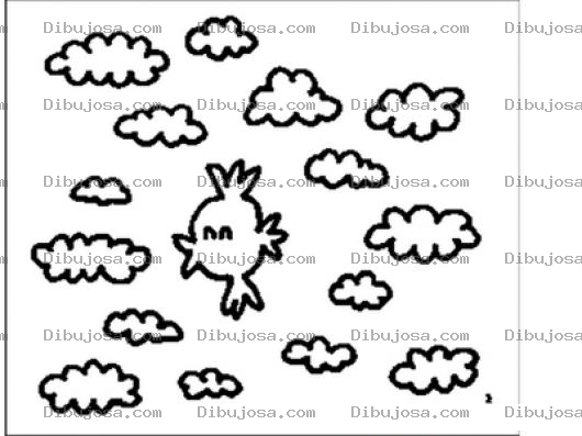Dibujo para colorear Dibujo De Pajarito Volando En El Cielo En Medio De Las Nubes