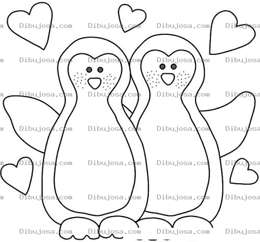 Dibujo para colorear Pinguinos Enamorados Para Pintar Y Colorear