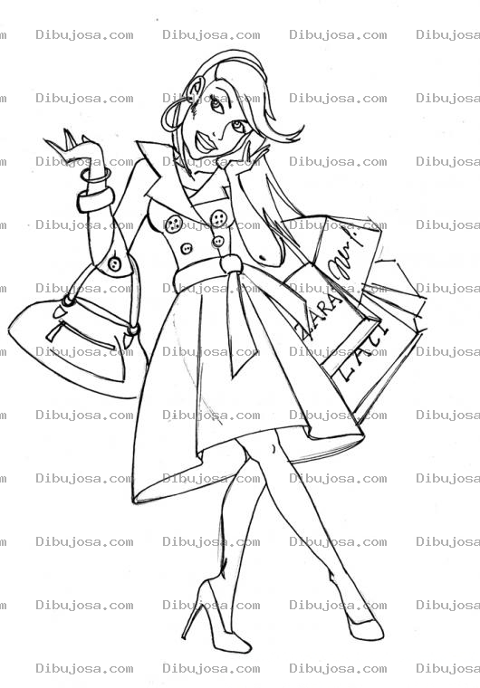 Dibujo para colorear Chica De Compras Para Pintar Y Colorear Mujer De Shopping