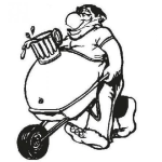 Dibujo para colorear Gordo Panzon Con Barriga De Cerveza Cargandola Con Una Carreta Para Pintar Y Colorear
