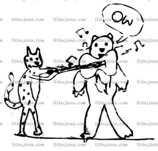 Dibujo para colorear Dibujo De Gato Dando Un Guitarrazo A Un Oso Para Colorear