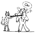 Dibujo para colorear Dibujo De Gato Dando Un Guitarrazo A Un Oso Para Colorear