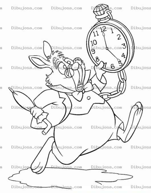 Dibujo para colorear Colorear Conejo De Alicia Corriendo Con Un Reloj