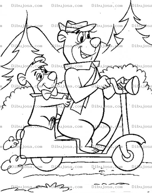 Dibujo para colorear Dibujo Del Oso Yogi Con Bubu En Motoneta Para Pintar Y Colorear
