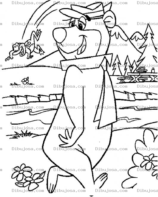 Dibujo para colorear Oso Yogui Caminando Para Colorear