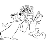 Dibujo para colorear Oso Yogy Dando Flores A Su Novia Para Colorear
