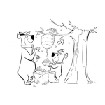 Dibujo para colorear Oso Yogi Comiendo Miel Con Bubus Bajo Un Panal Para Pintar Y Colorear