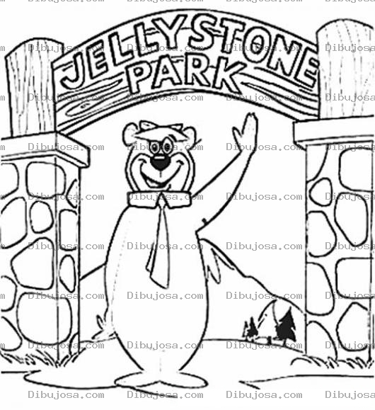 Dibujo para colorear Parque De Jellystone Con El Oso Yogui Dando La Bienvenida Para Pintar Y Colorear