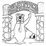 Dibujo para colorear Parque De Jellystone Con El Oso Yogui Dando La Bienvenida Para Pintar Y Colorear