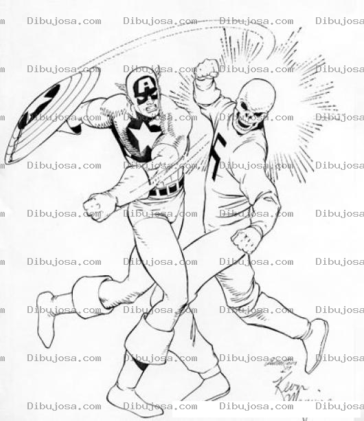 Dibujo para colorear Colorear A Capitan America Peleando Con Un Malo