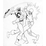 Dibujo para colorear Colorear A Capitan America Peleando Con Un Malo