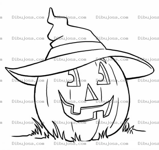 Dibujo para colorear Calabaza Con Sombrero De Bruja Para Pintar Y Colorear