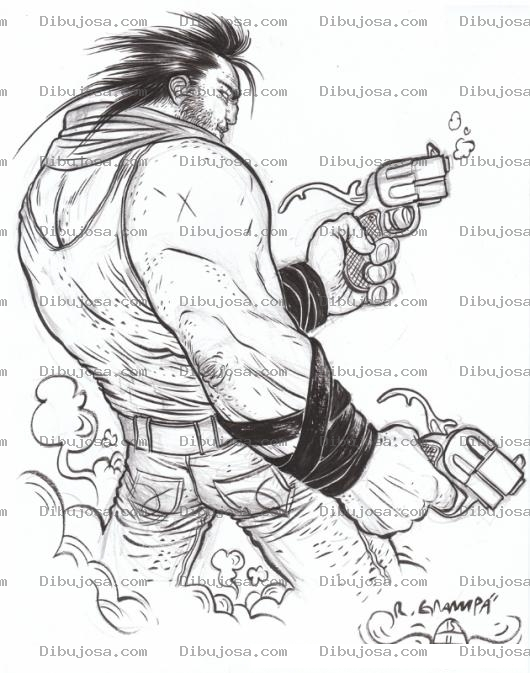 Dibujo para colorear Hombre Pistolero Para Pintar Y Colorear