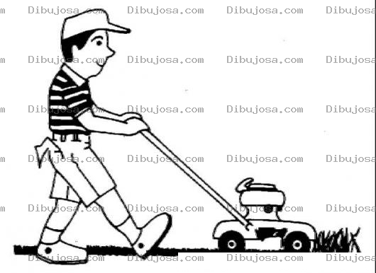 Dibujo para colorear Dibujo De Muchacho Podando El Cesped Con Maquina Podadora Para Pintar Y Colorear