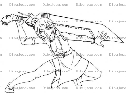 Dibujo para colorear Dibujo De Chica Guerrera Con Sable Gigante Para Pintar Y Colorear