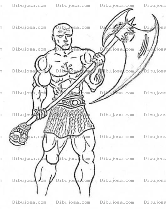 Dibujo para colorear Dibujo De Guerrero Musculoso Con Hacha Gigante Para Pintar Y Colorear