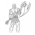 Dibujo para colorear Dibujo De Guerrero Musculoso Con Hacha Gigante Para Pintar Y Colorear