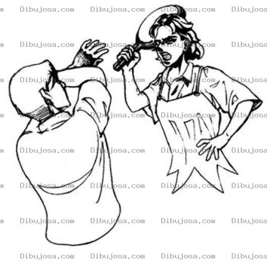 Dibujo para colorear Dibujo De Mujer Pegandole A Su Marido Para Pintar Y Colorear Dibujos De Violencia Femenina