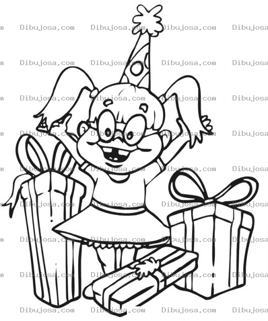 Dibujo para colorear Nena Con Regalos Para Pintar Y Colorear