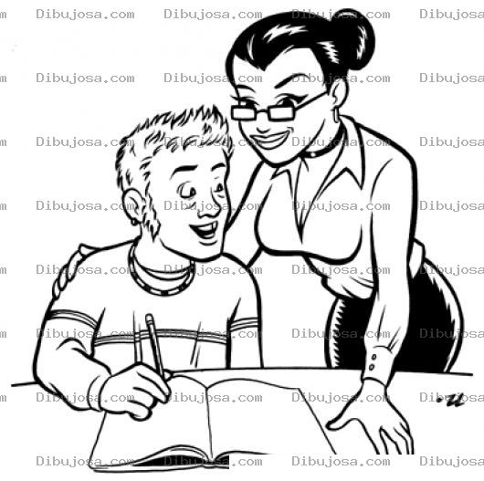 Dibujo para colorear Dibujo De Maestra Ayudando A Un Estudiante Miron Para Pintar Y Colorear