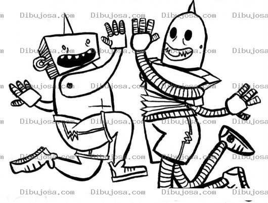 Dibujo para colorear Robots Contentos Dandose La Mano Para Pintar Y Colorear