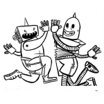 Dibujo para colorear Robots Contentos Dandose La Mano Para Pintar Y Colorear