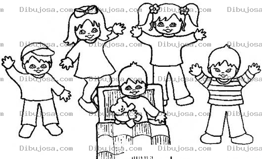 Dibujo para colorear Dibujo De 5 Ninos Para Pintar Y Colorear A Cinco Hermanitos