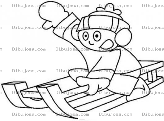 Dibujo para colorear Nino En Trineo De Nieve Para Pintar Y Colorear