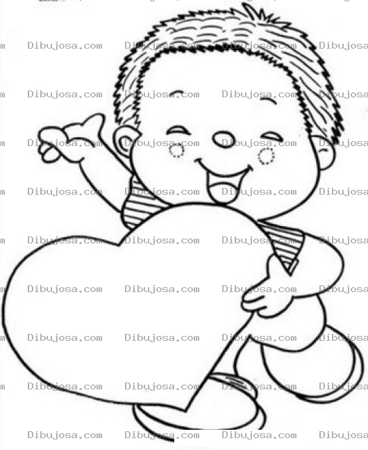Dibujo para colorear Nino Con Un Gran Corazon Para Pintar Y Colorear