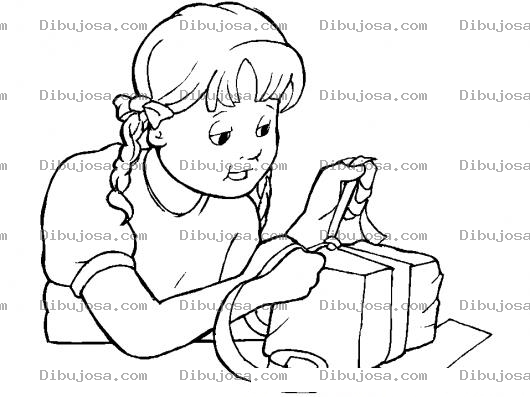 Dibujo para colorear Nina Abriendo Un Regalo Para Pintar Y Colorear