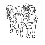 Dibujo para colorear Grupo De Ninos Saliendo Del Colegio Para Pintar Y Colorear