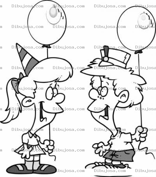 Dibujo para colorear Ninos Con Globos Para Pintar Y Colorear