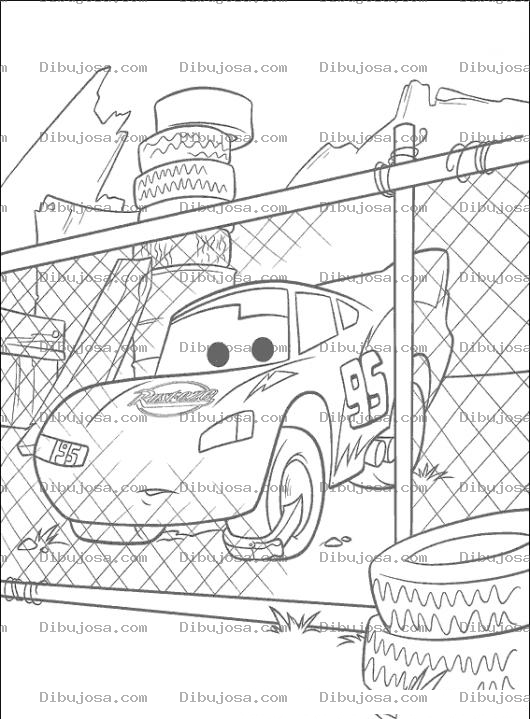 Dibujo para colorear Dibujo De Carro Cars Con Cepo En Un Predio Atras De Una Maya Para Pintar Y Colorear