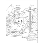 Dibujo para colorear Dibujo De Carro Cars Con Cepo En Un Predio Atras De Una Maya Para Pintar Y Colorear