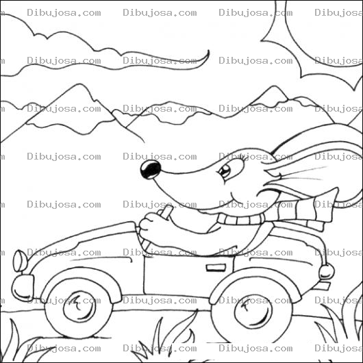 Dibujo para colorear Raton En Carro Sin Capota Para Pintar Y Colorear