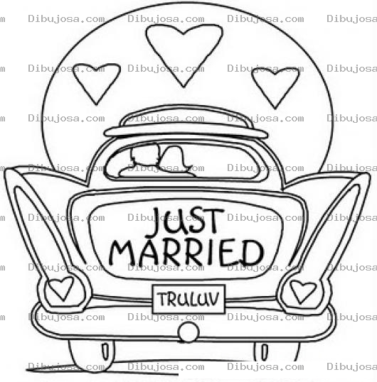 Dibujo para colorear Carro De Reciencasados Para Pintar Y Colorear