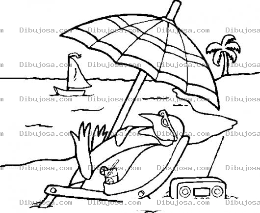 Dibujo para colorear Dibujo De Pinguino Descansando En La Playa En Pleno Verano Para Colorear