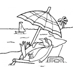Dibujo para colorear Dibujo De Pinguino Descansando En La Playa En Pleno Verano Para Colorear