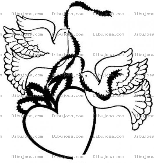 Dibujo para colorear Dos Palomas Y Un Corazon Para Pintar Y Colorear