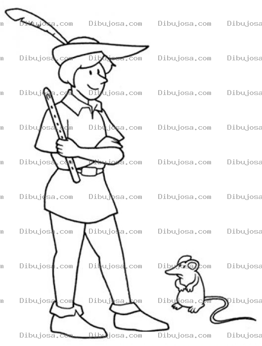 Dibujo para colorear Dibujo De Flautista Encantador De Ratones Con Un Raton Para Pintar Y Colorear