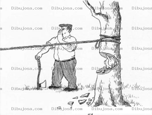 Dibujo para colorear Dibujo Para Colorear A Un Lenador Gritando Fuera Abajo Para Derribar Un Arbol Y Matar A Un Conejo