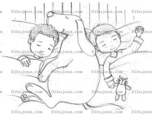 Dibujo para colorear Dibujo De Ninos Durmiendo Con Perro Para Pintar Y Colorear