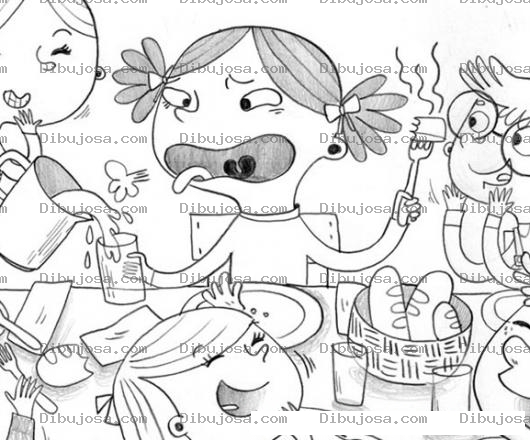 Dibujo para colorear Dibujo De Nina Glotona Quemandose La Boca Para Pintar Y Colorear
