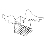 Dibujo para colorear Dibujo De Caja Con Alas Para Pintar Y Colorear Cajon Fragil Volador