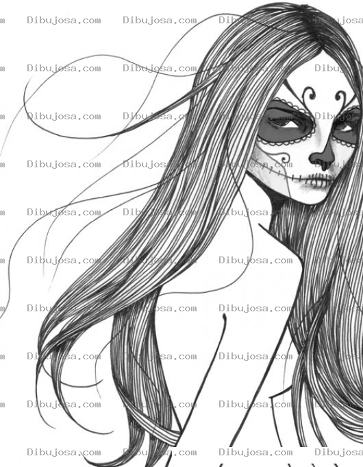 Dibujo para colorear Dibujo De Chica Con Cara Pintada De La Muerte Para Pintar Y Colorear
