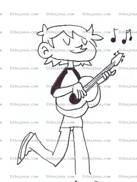 Dibujo para colorear Nino Tocando Guitarra Para Colorear